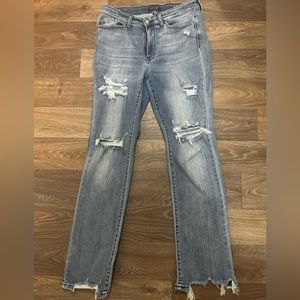 Judy Blue Mid Rise Raw Hem Jeans